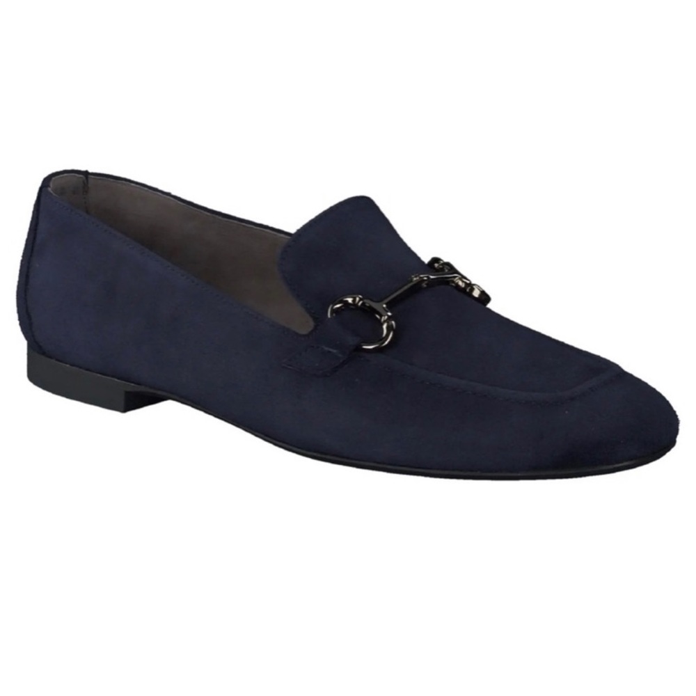 Loafer. Beautiful dark Blue Suede Leather. Never Worn, in Box.